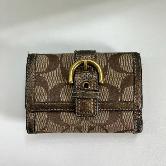 SOLD!❌ - Coach Brown Signature Buckle Flap Compact Wallet - Picture 1 of 9